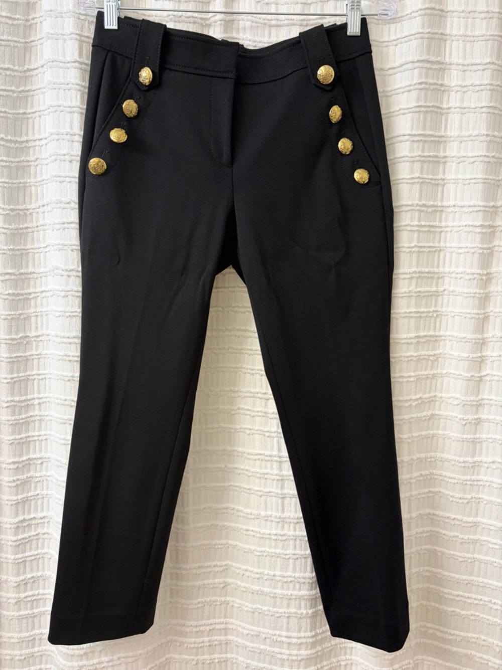 White House Black Market Black Straight-Leg Pants with Gold Buttons